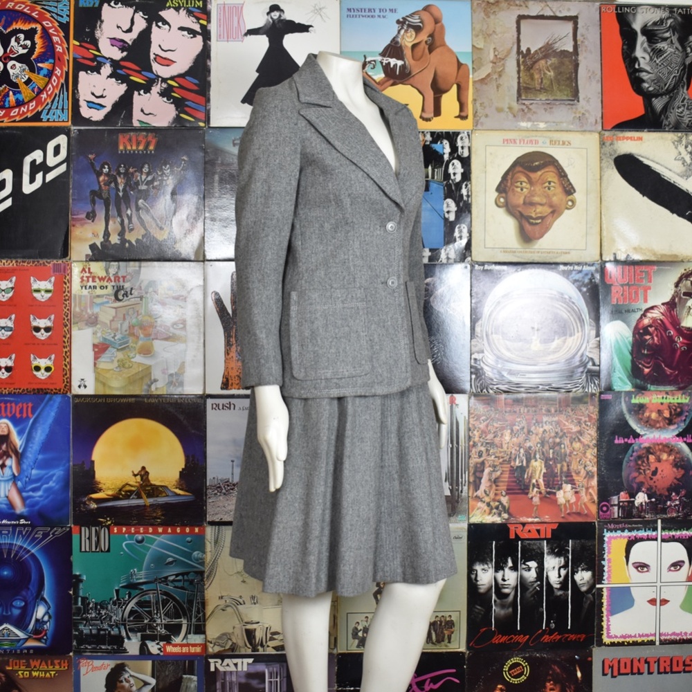 Vintage 60s 70s Panther 2 Piece Wool Skirt Blazer Suit Set